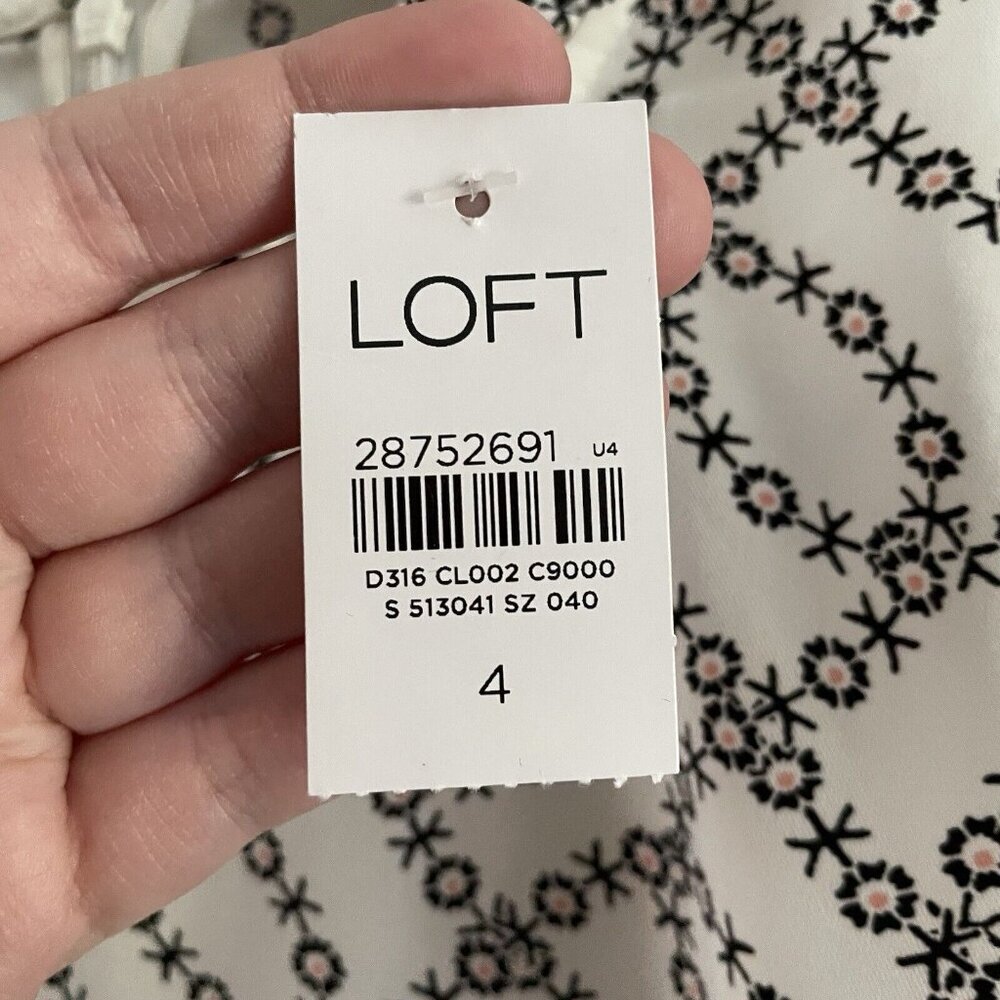LOFT Black and White Patterned Long Sleeve Dress - Picture 10 of 13